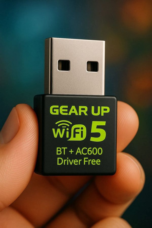 GearUP 600Mbps Dual Band WiFi + Bluetooth Adapter For Windows PC/Laptop- (Driver Free Version, WiFi Hotspot Supported, 2.4GHz + 5GHz)